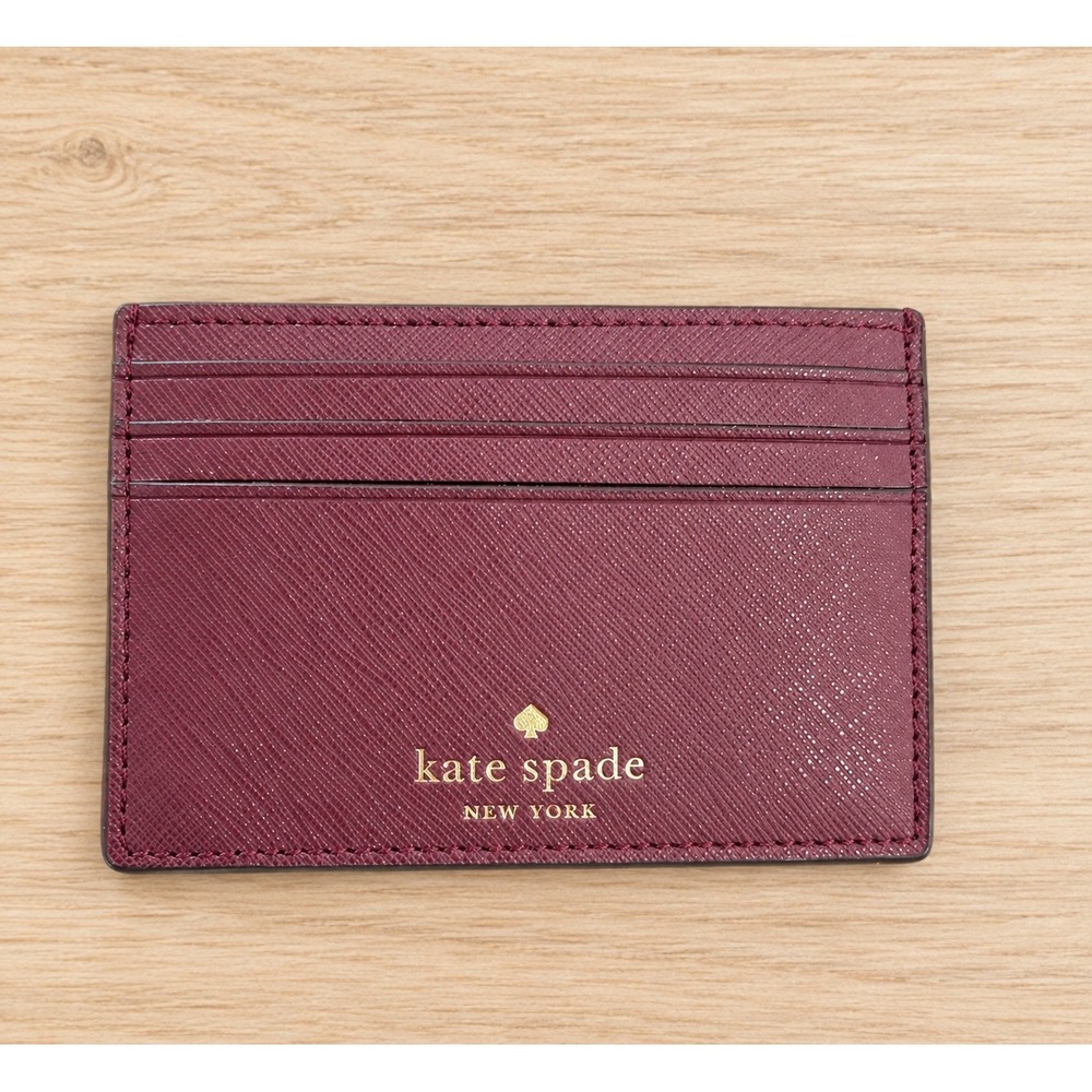 Kate Spade New York Saffiano Leather Glitter Card Holder Wallet Burgundy Pink